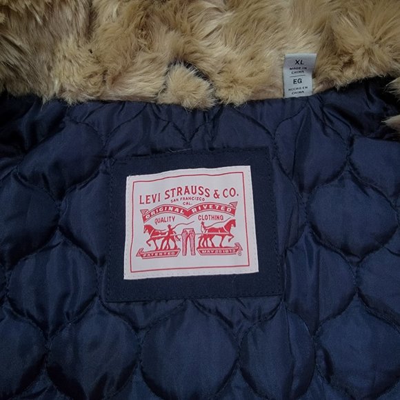 Levis Womens Faux Fur Lined Hooded Parka Jacket Navy Sz XL - Picture 7 of 10